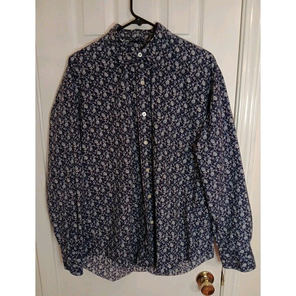 Nautica Men's Classic Allover Floral Button-Up Pocket Long Sleeve Shirt Navy L - Picture 1 of 6